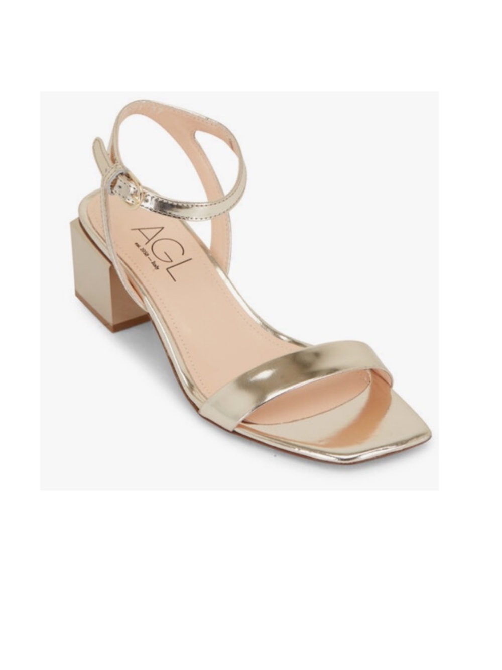 AGL
65mm
$475
Angie Golden Mirror Ankle Strap Sandal 38.5  US 8.5 NEW